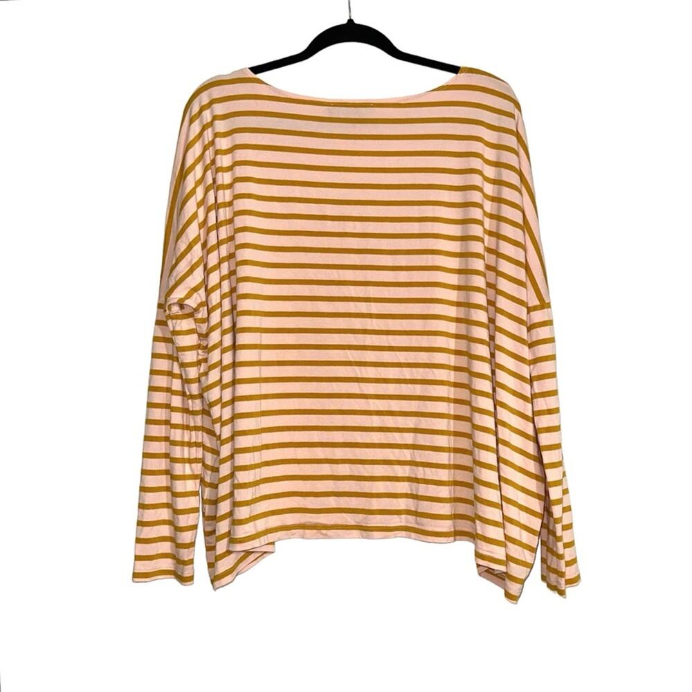HATCH Maternity Long Sleeve Striped Boat Neck Pink Yellow Top 1 (SMALL)
